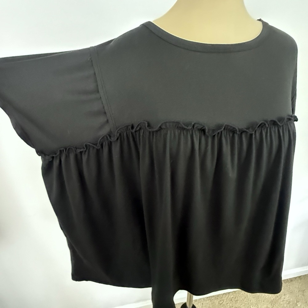 THREE BIRD NEST Black Knit TOP XL Babydoll Ruffle Oversized Swing Boho Artsy - Picture 4 of 8